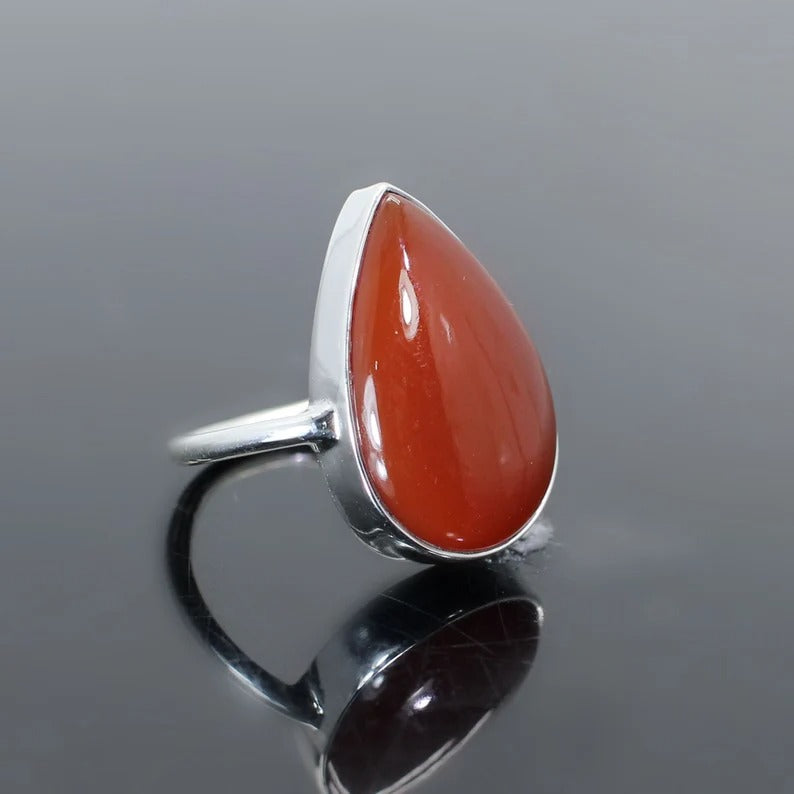 Natural Red Onyx Gemstone 92.5 Sterling Silver Ring