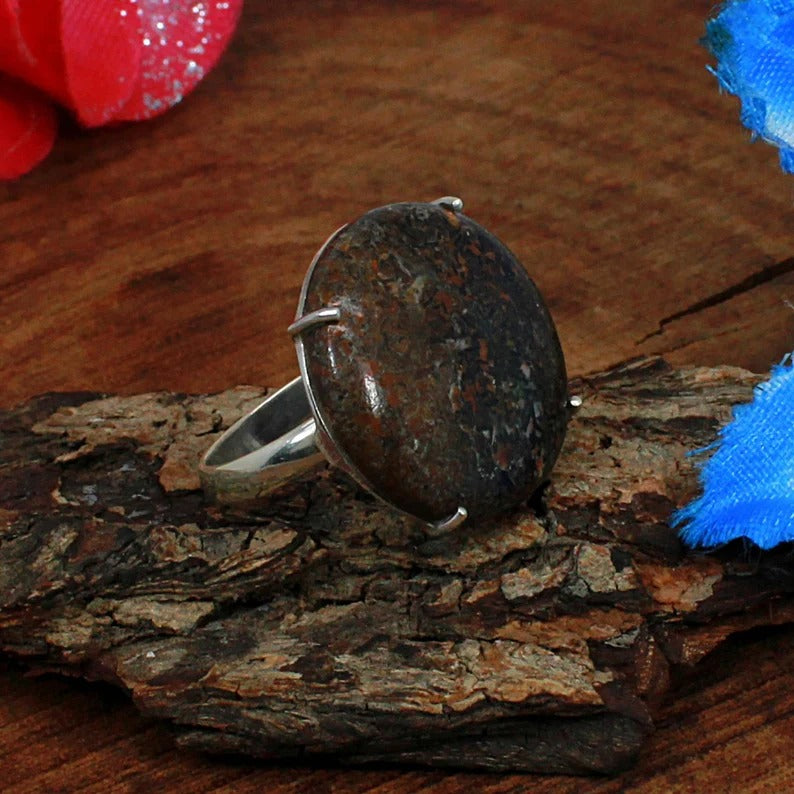 Dinosaur Bone Gemstone 92.5 Solid Silver Ring