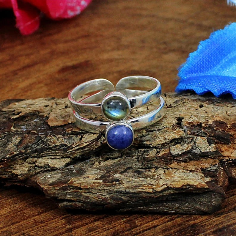 Labradorite & Lapis Lazuli Gemstone 92.5 Sterling Silver Ring