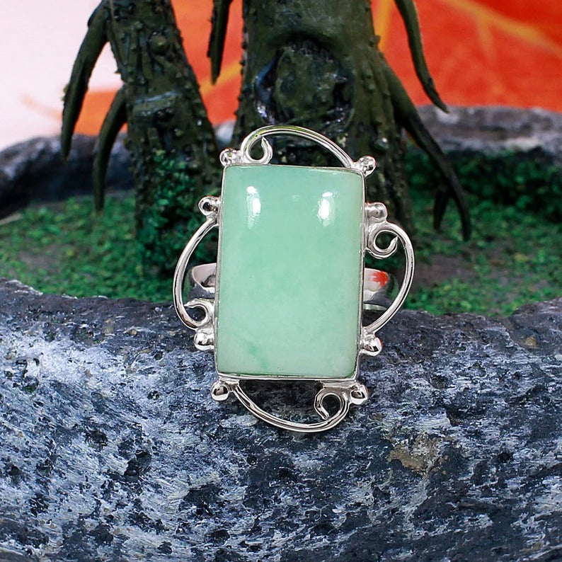 Chrysoprase Gemstone Solid Silver Ring