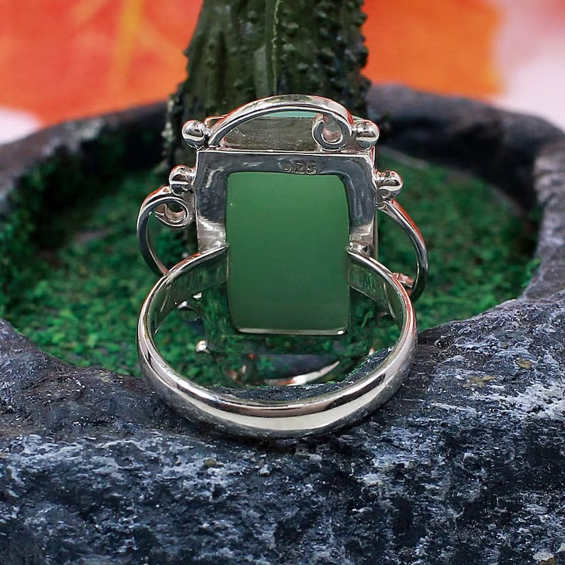 Chrysoprase Gemstone Solid Silver Ring