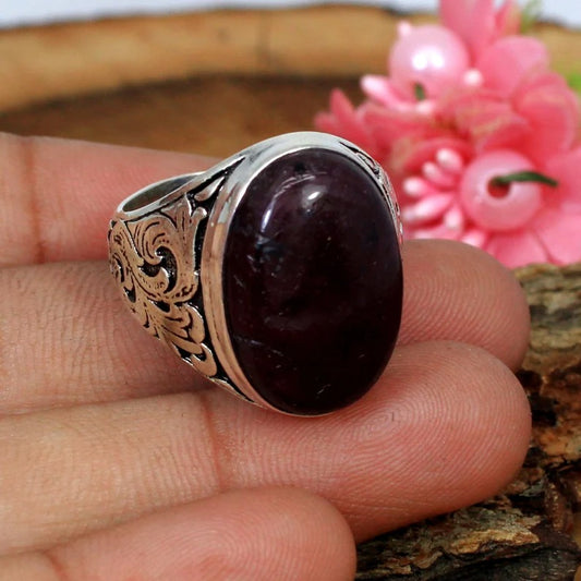 Indian Ruby Gemstone 92.5 Solid Silver Ring