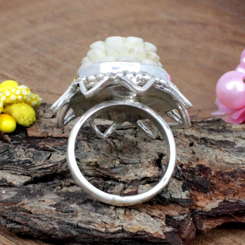 Chinese White Coral Sterling Silver Ring