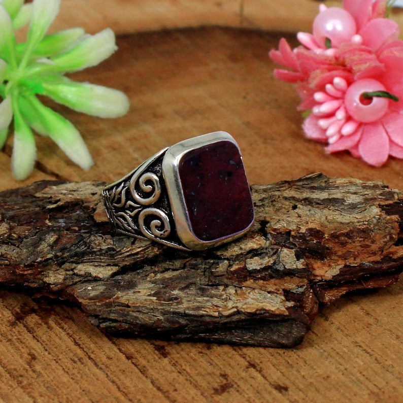 Indian Ruby Gemstone Silver Ring