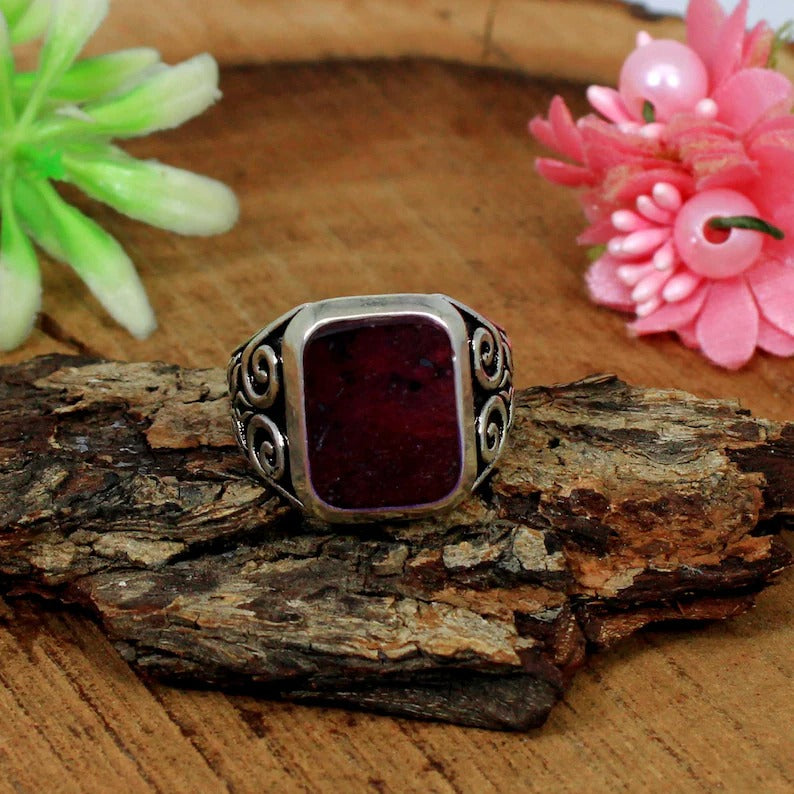 Indian Ruby Gemstone Silver Ring