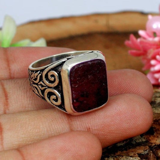 Indian Ruby Gemstone Silver Ring