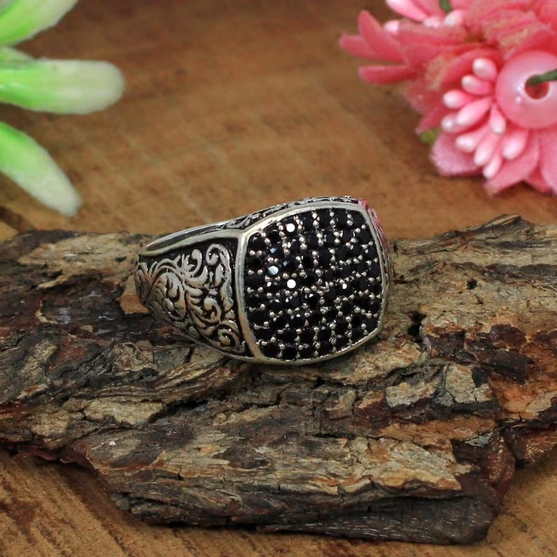 Black Onyx Gemstone 92.5 Sterling Silver Ring