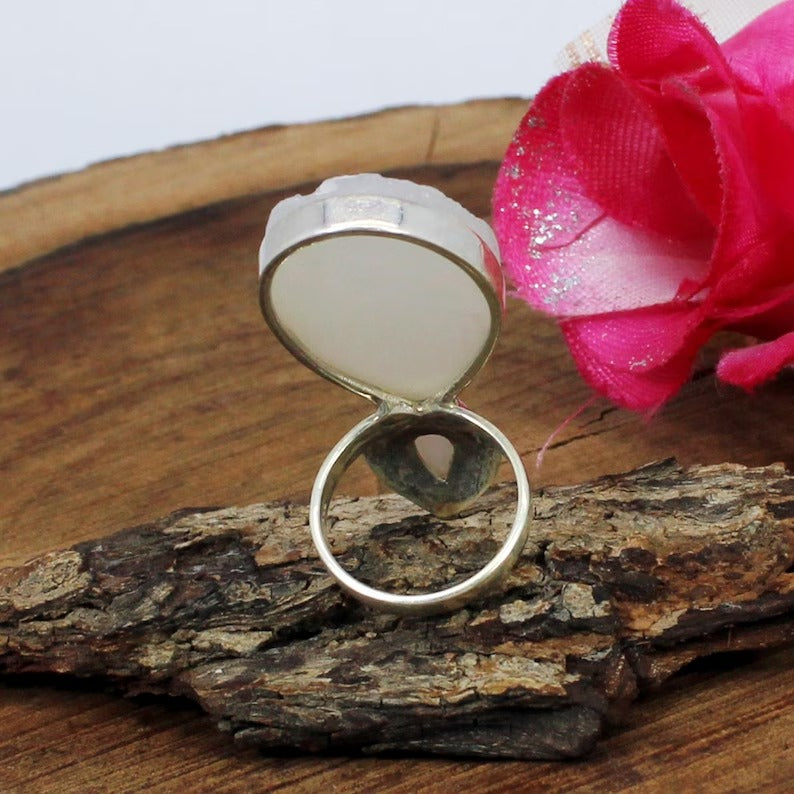 White Druzy Gemstone Sterling Silver Ring