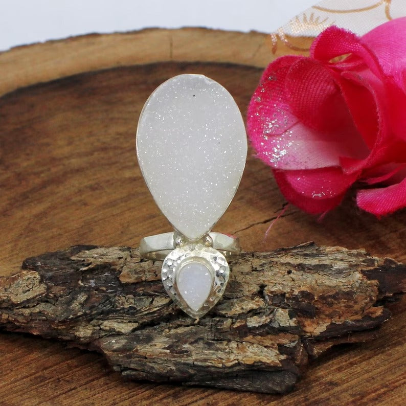 White Druzy Gemstone Sterling Silver Ring