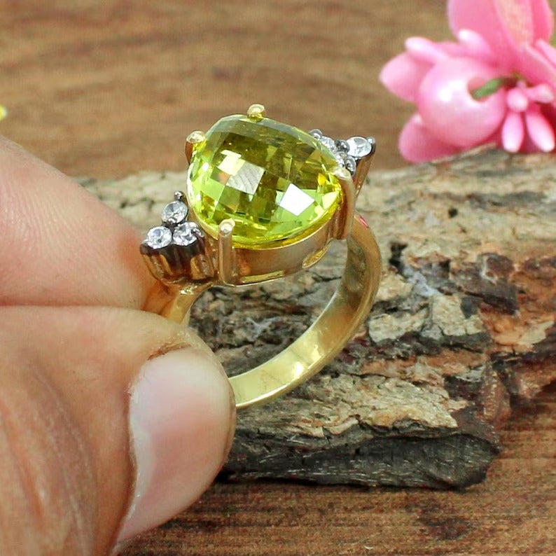 Lemon Quartz Gemstone 92.5 Sterling Silver Ring