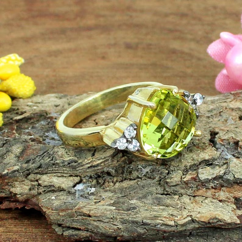 Lemon Quartz Gemstone 92.5 Sterling Silver Ring