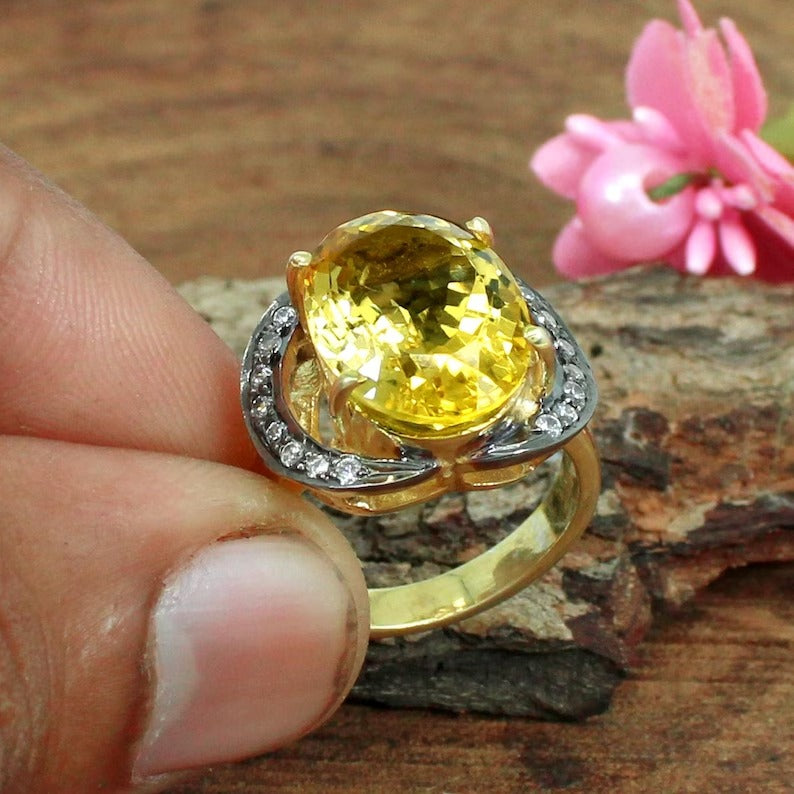 Citrine Gemstone 92.5 Sterling Silver Ring