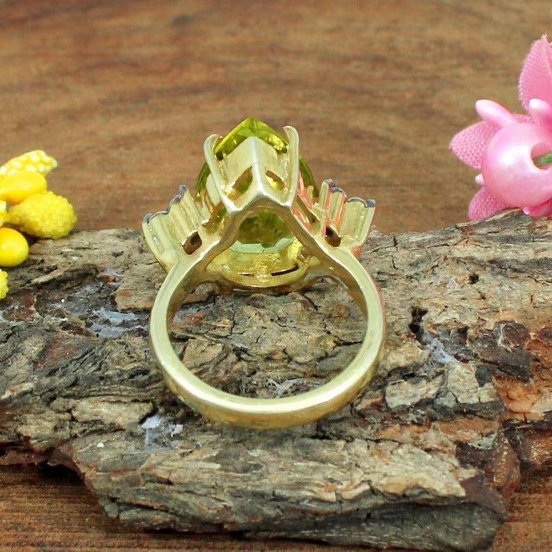 Pear Lemon Quartz Gemstone Silver Ring