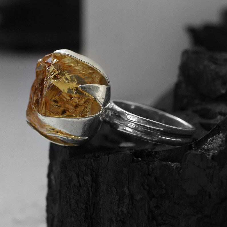 Citrine Rough Gemstone 92.5 Sterling Silver Ring