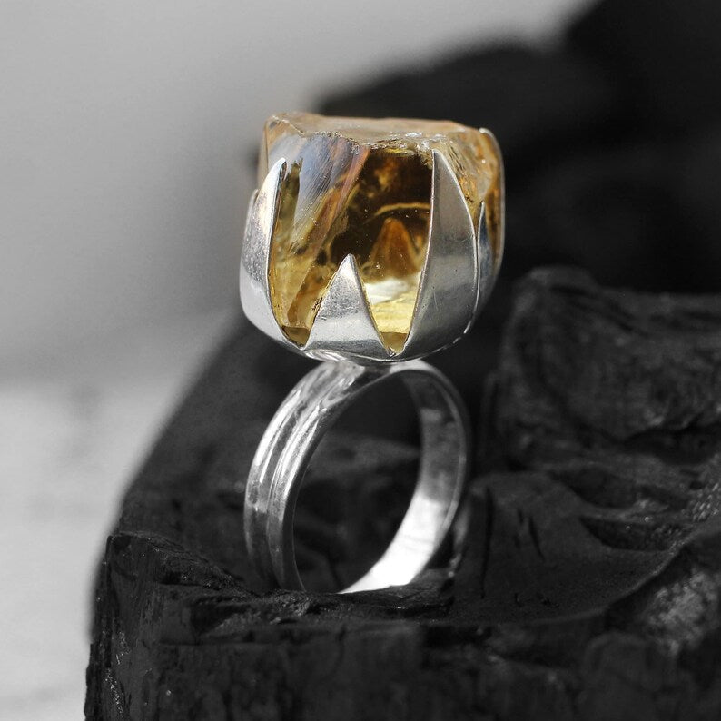 Citrine Rough Gemstone 92.5 Sterling Silver Ring