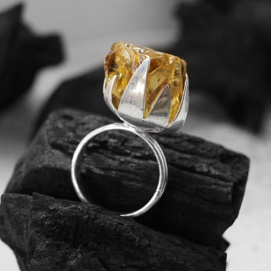 Citrine Rough Gemstone 92.5 Sterling Silver Ring