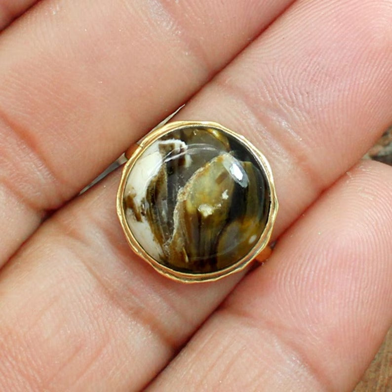 Peanut Wood Jasper Gemstone Silver Ring