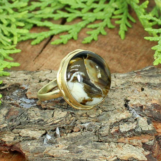 Peanut Wood Jasper Gemstone Silver Ring