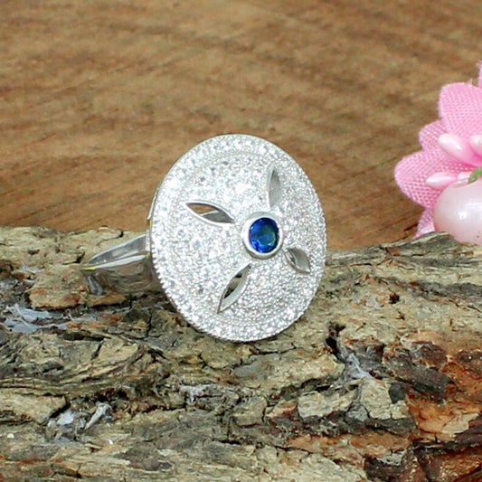 Blue & White Cz Sterling Silver Ring