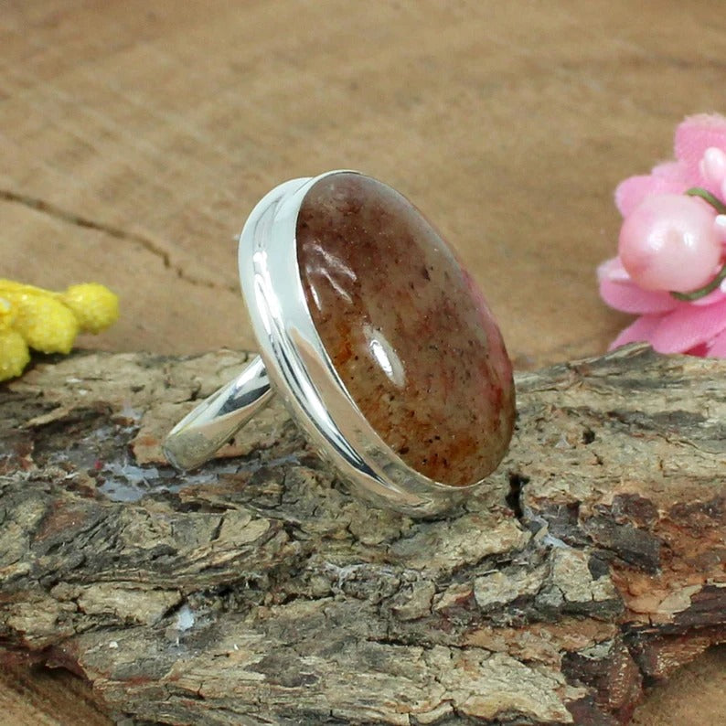 Strawberry Quartz Gemstone Sterling Silver Ring