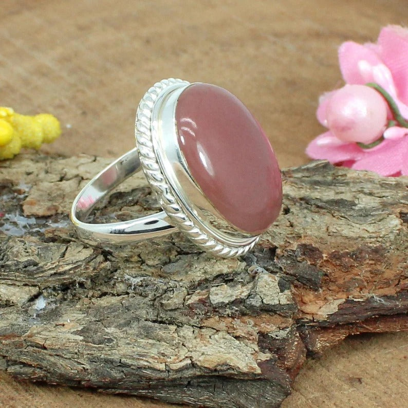 Natural Guava Quartz Gemstone Sterling Silver Ring