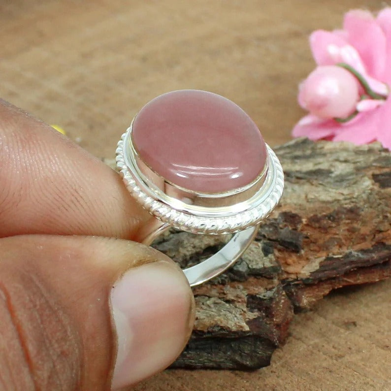 Natural Guava Quartz Gemstone Sterling Silver Ring