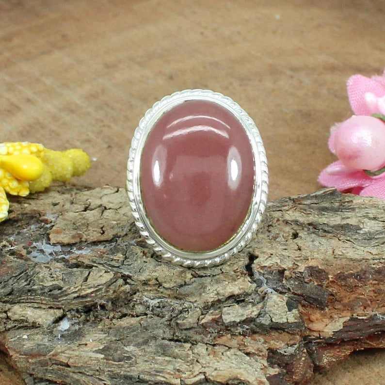 Natural Guava Quartz Gemstone Sterling Silver Ring