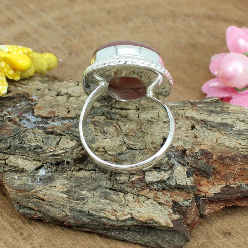 Natural Guava Quartz Gemstone Sterling Silver Ring