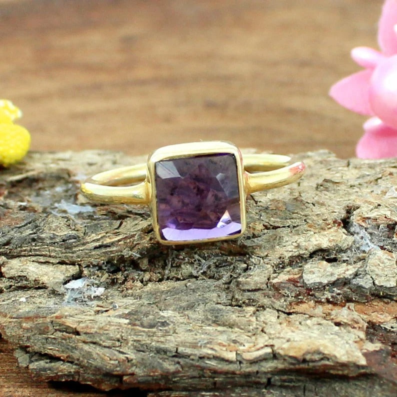 Purple Amethyst Gemstone Silver Ring