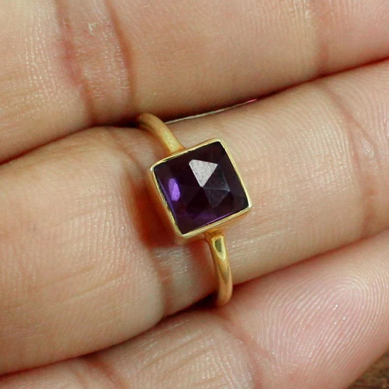 Purple Amethyst Gemstone Silver Ring