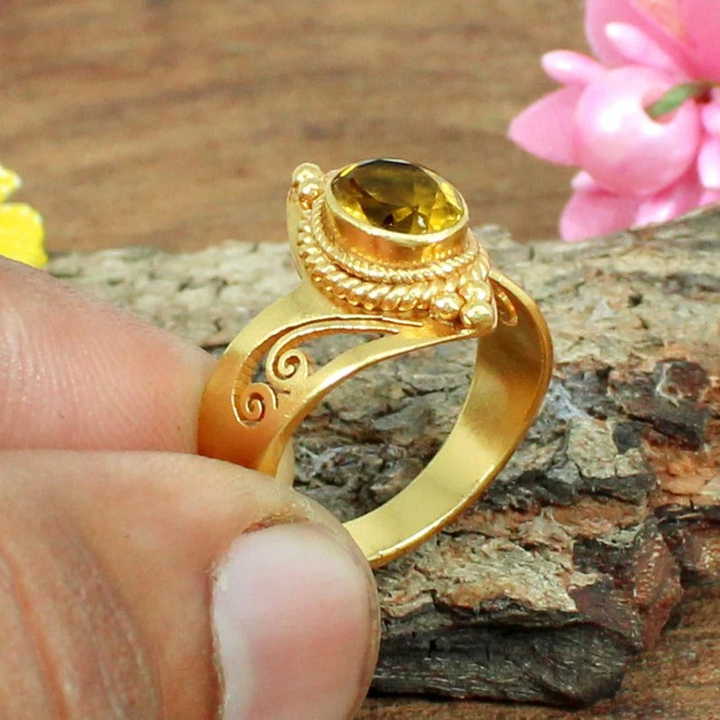 Natural Citrine Gemstone Sterling Silver Ring