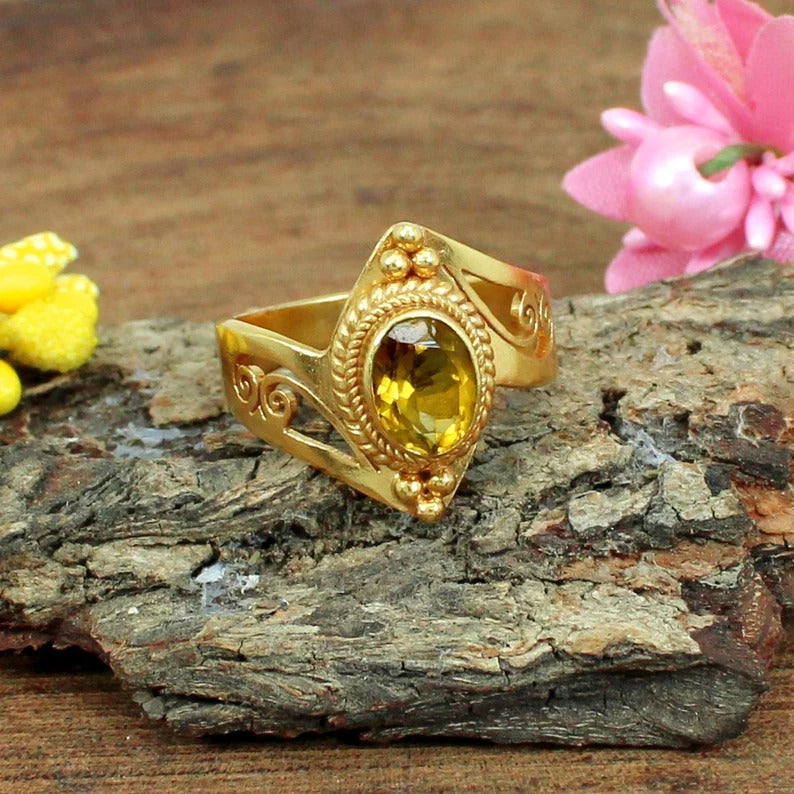 Natural Citrine Gemstone Sterling Silver Ring