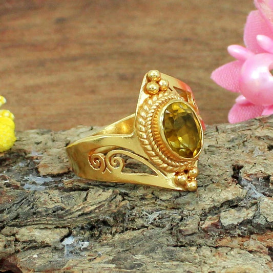 Natural Citrine Gemstone Sterling Silver Ring