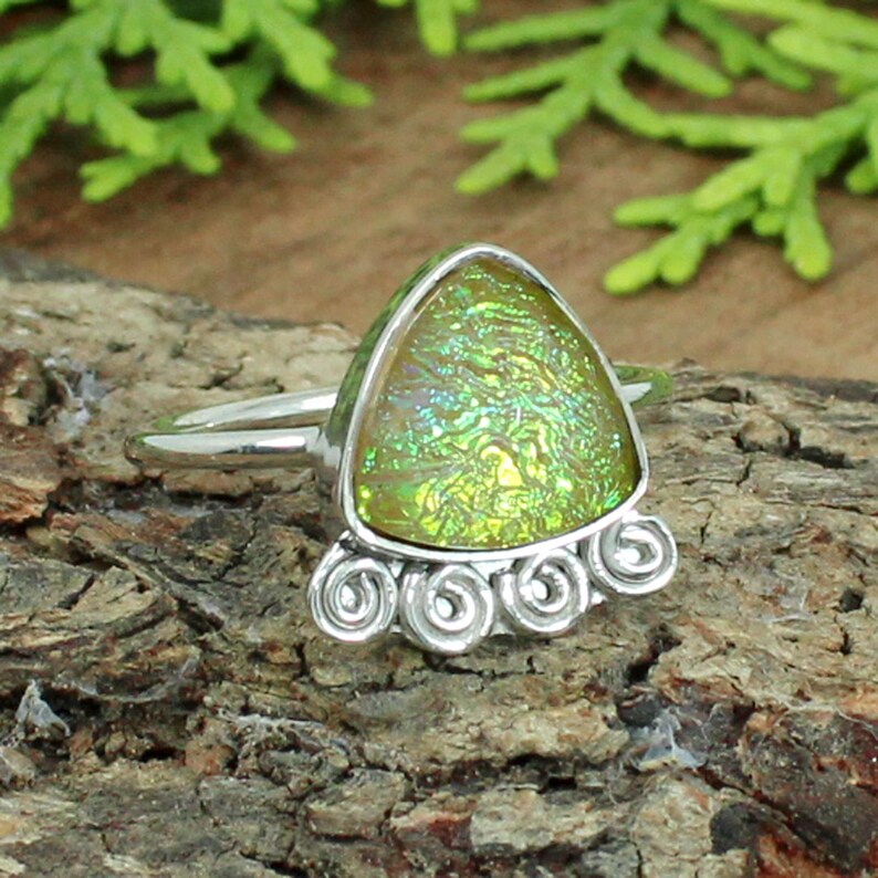 Trillion Synthetic Ethiopian Opal Gemstone 92.5 Silver Ring