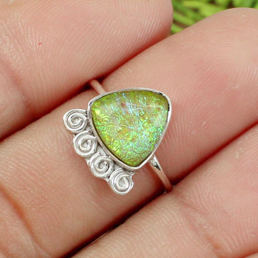 Trillion Synthetic Ethiopian Opal Gemstone 92.5 Silver Ring