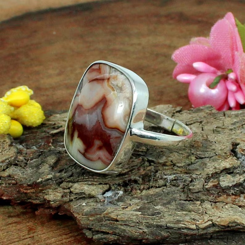 92.5 Sterling Silver Crazy Lace Agate Ring