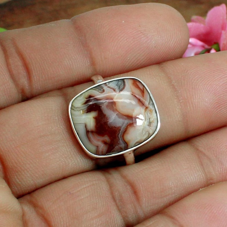 92.5 Sterling Silver Crazy Lace Agate Ring