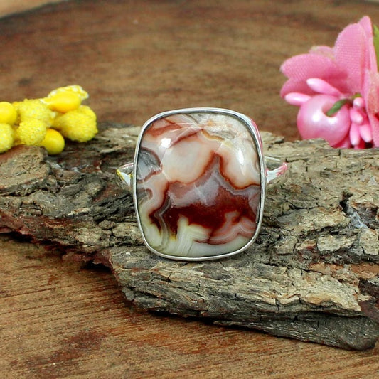 92.5 Sterling Silver Crazy Lace Agate Ring