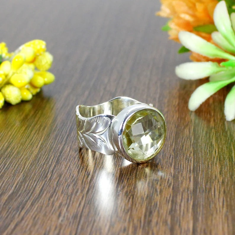 Green Amethyst Gemstone Sterling Silver Ring