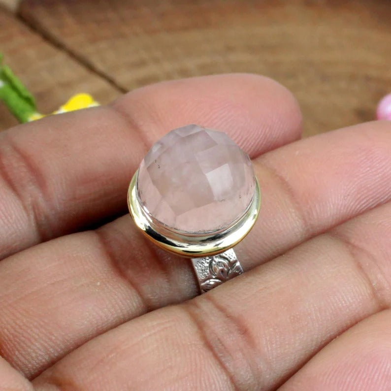 92.5 Sterling Silver Rose Quartz Designer Ring