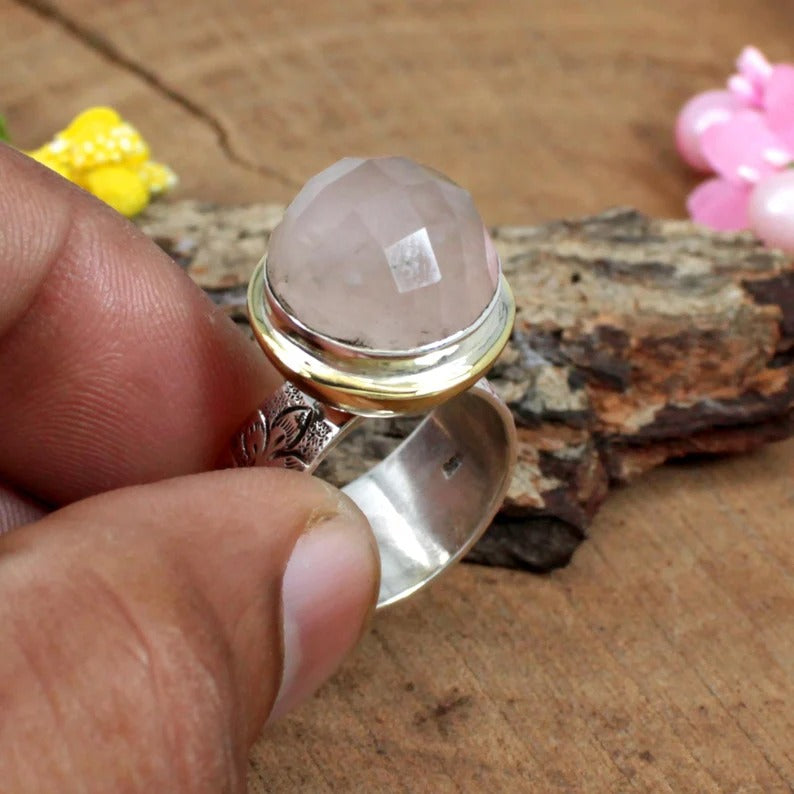 92.5 Sterling Silver Rose Quartz Designer Ring