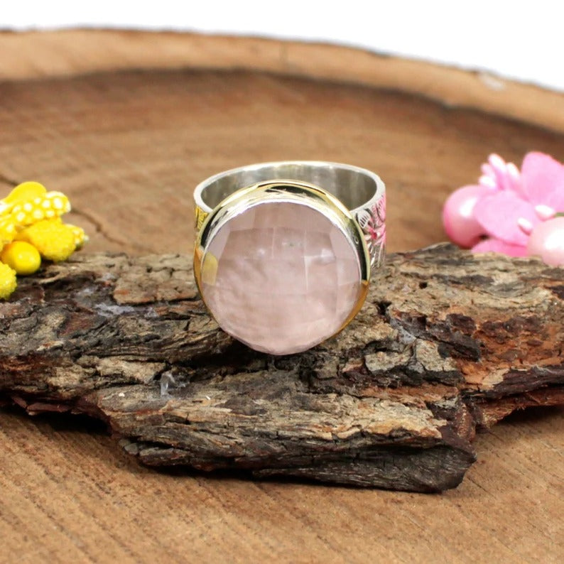 92.5 Sterling Silver Rose Quartz Designer Ring