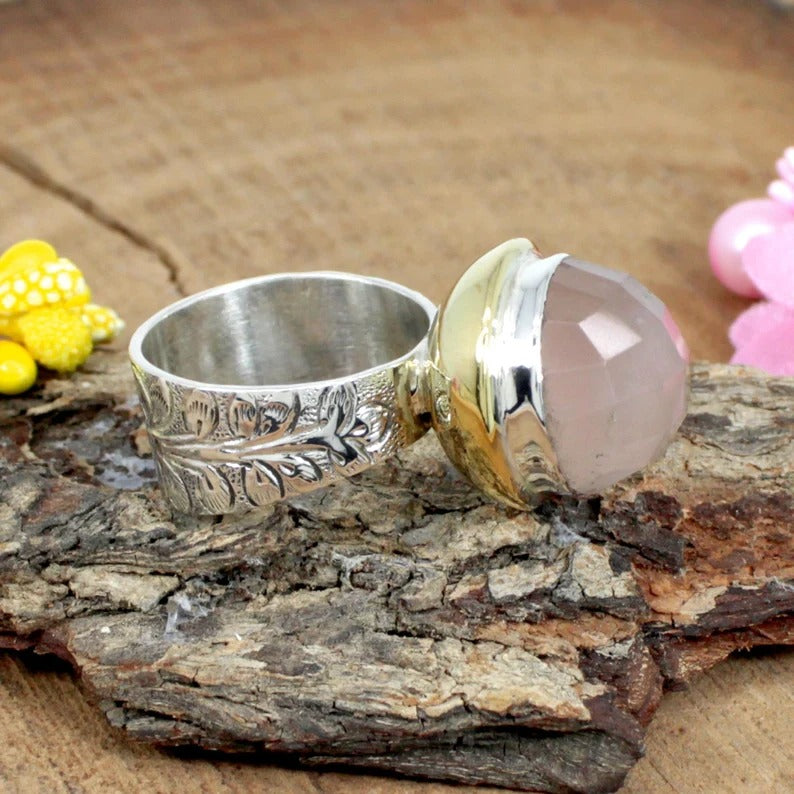 92.5 Sterling Silver Rose Quartz Designer Ring