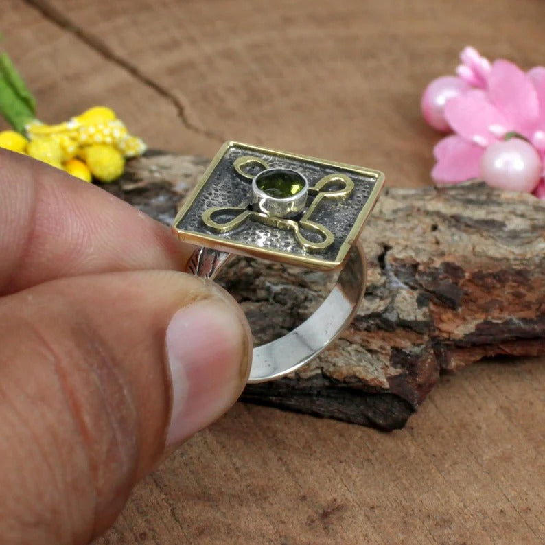 Natural Peridot Gemstone 92.5 Sterling Silver Ring