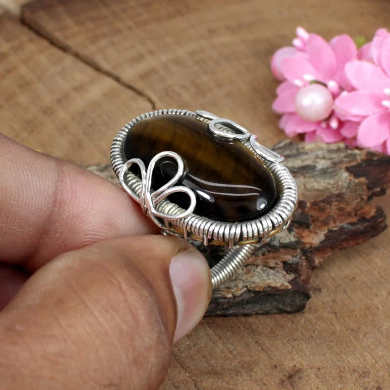 Tiger Eye Gemstone 92.5 Sterling Silver Ring