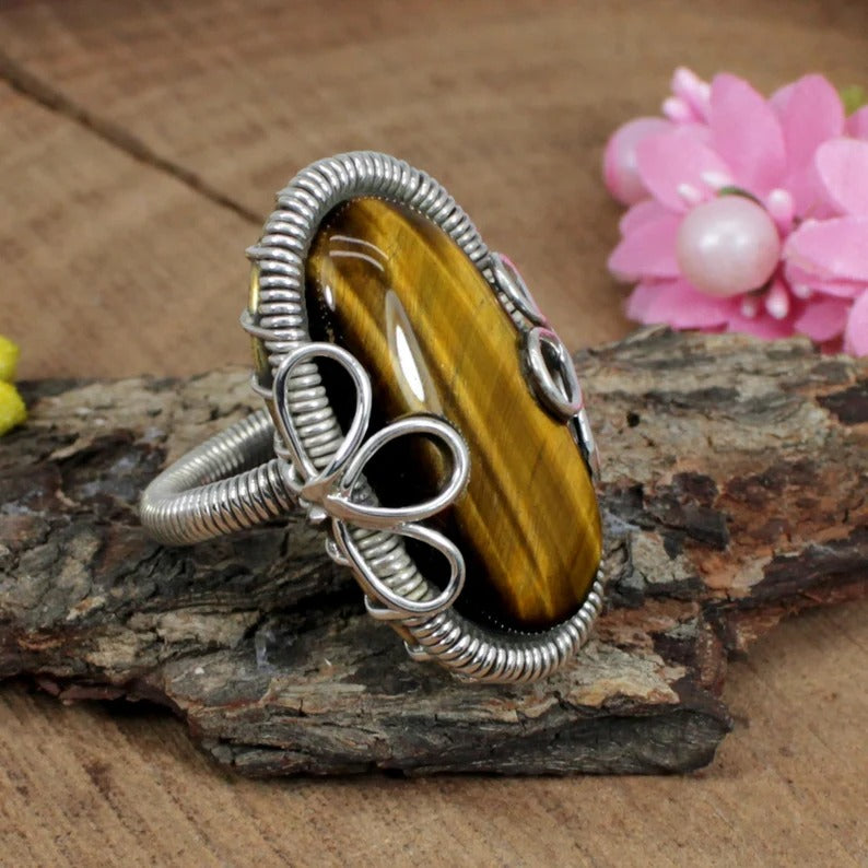 Tiger Eye Gemstone 92.5 Sterling Silver Ring