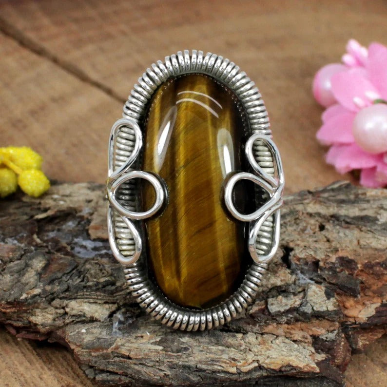 Tiger Eye Gemstone 92.5 Sterling Silver Ring