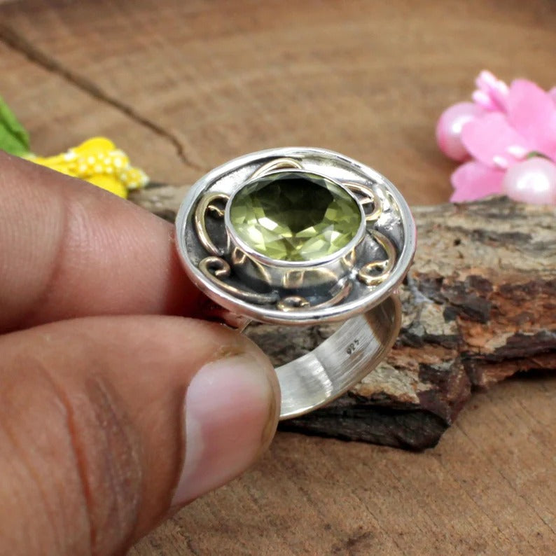 Peridot Gemstone 92.5 Sterling Silver Ring