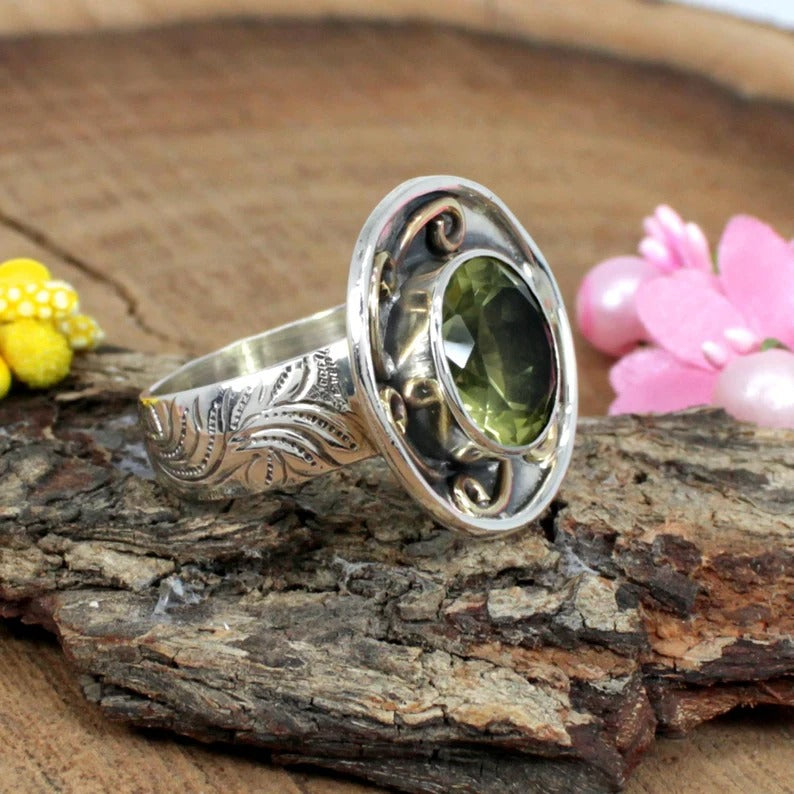 Peridot Gemstone 92.5 Sterling Silver Ring