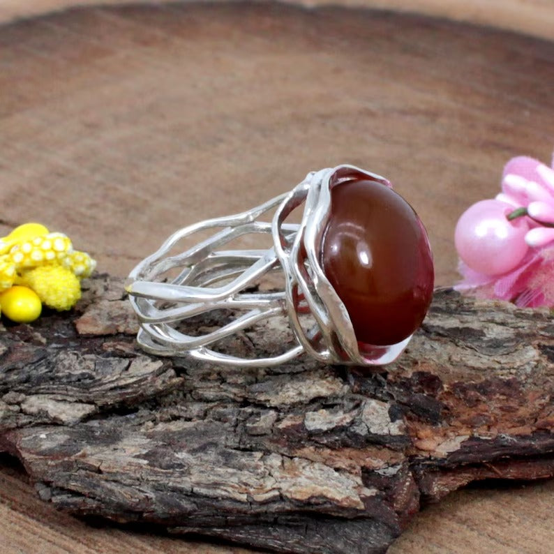 Carnelian Gemstone Sterling Silver Ring